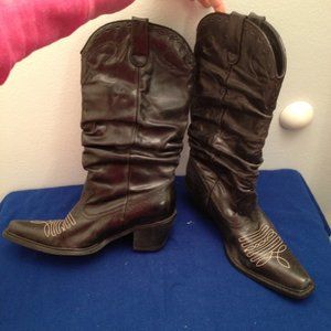 Steve Madden Black Leather Slouch Cowboy Boots 6